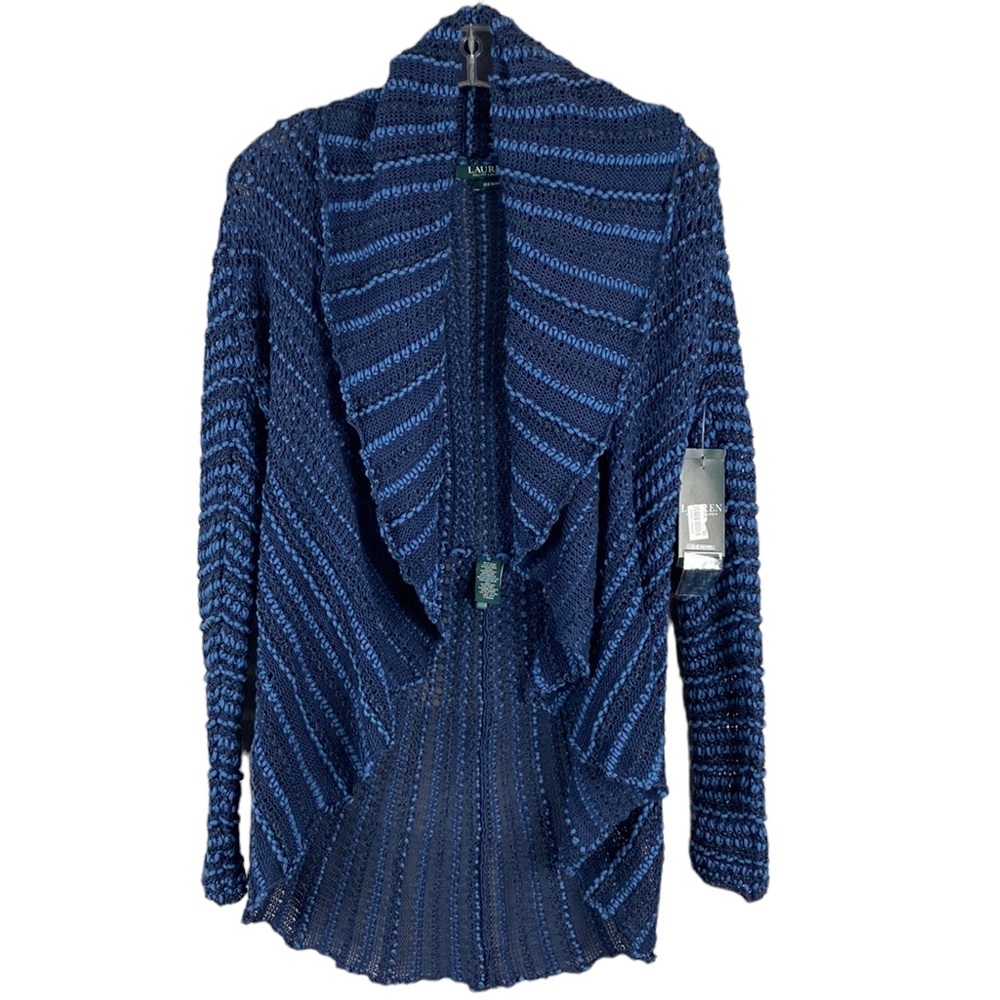NWT Lauren Ralph Lauren Blue Shawl Collar Cardigan Size S/M